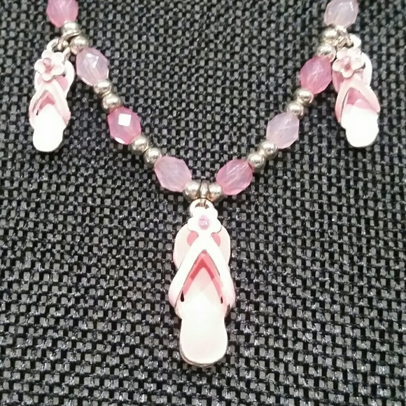 Pink Flip Flop Beaded 16" Stretch Necklace - Picture 1 of 3